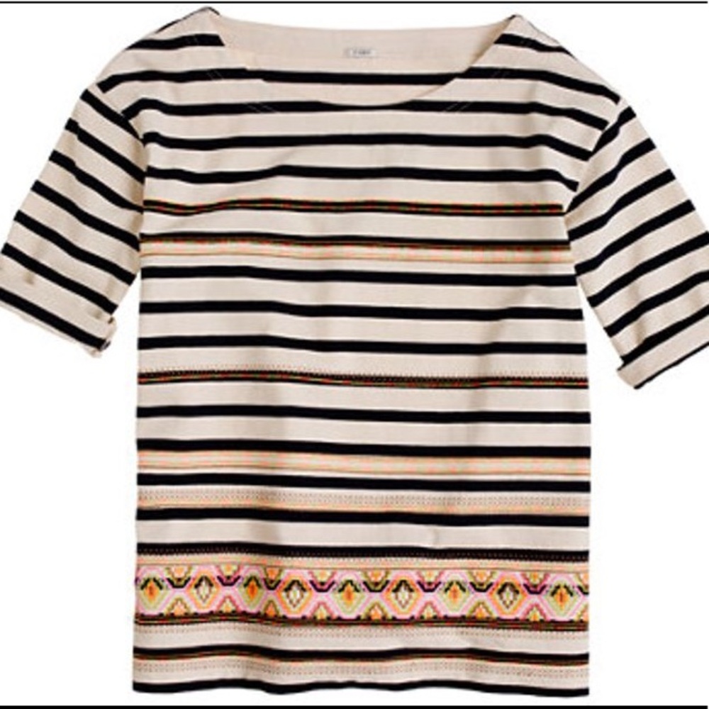 J. Crew Stitchstripe Tee Short Sleeve Shirt Top Cotton Striped Embroidered S *24